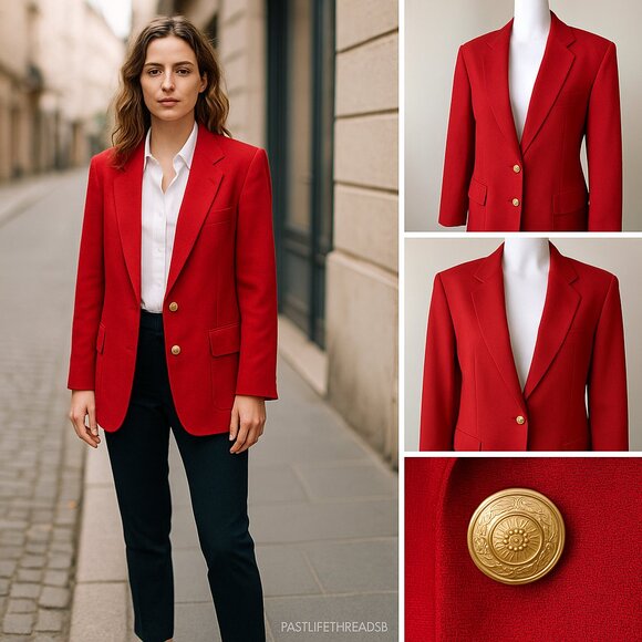 Vintage Edwards Red Blazer — Made in USA | Gold Crest Buttons | Heritage - Picture 2 of 14